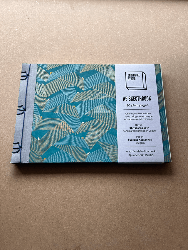 A5 Sketchbook — Blue/gold birds — 120gsm plain paper