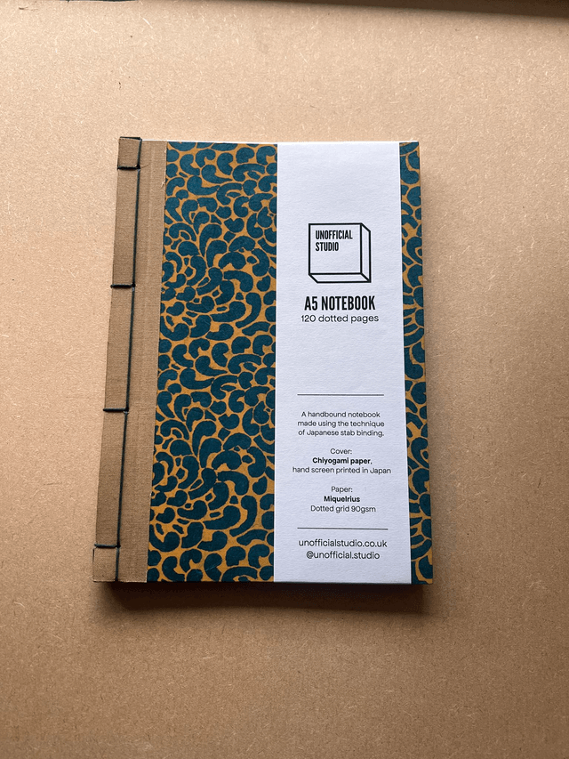 A5 Notebook — Blue/Yellow pattern — Plain 90gsm paper