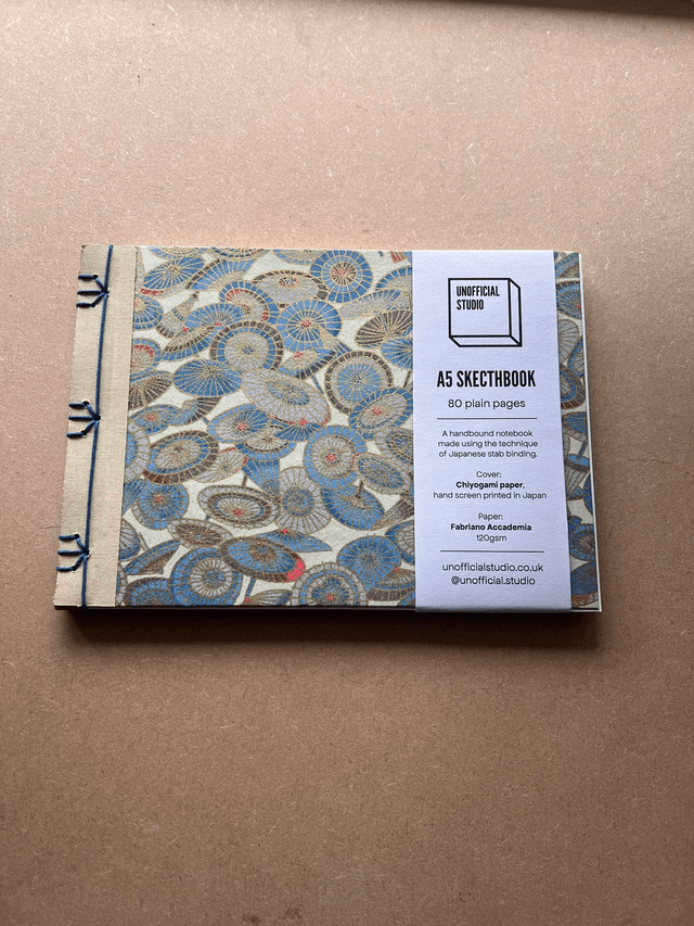 A5 Sketchbook — Gold umbrellas — 120gsm plain paper
