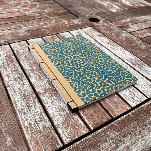 A5 Notebook — Blue/Yellow pattern — Plain 90gsm paper
