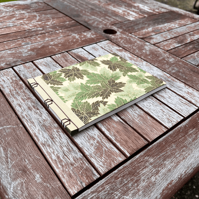 A5 Sketchbook — Green autumn leaves — 120gsm plain paper