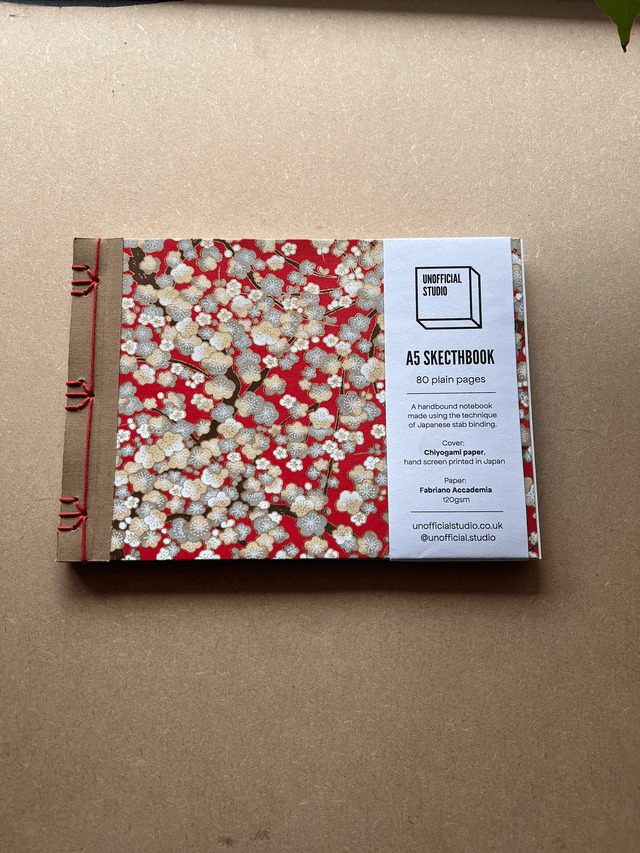A5 Sketchbook — Red Cherry Blossom — 120gsm plain paper