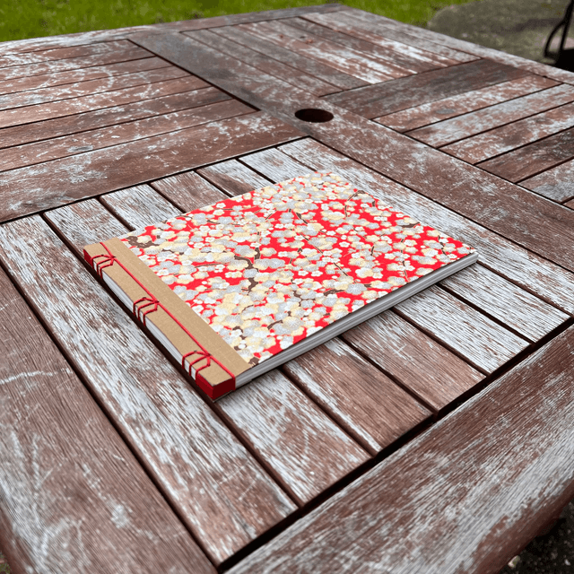 A5 Sketchbook — Red Cherry Blossom — 120gsm plain paper