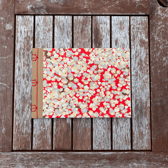 A5 Sketchbook — Red Cherry Blossom — 120gsm plain paper